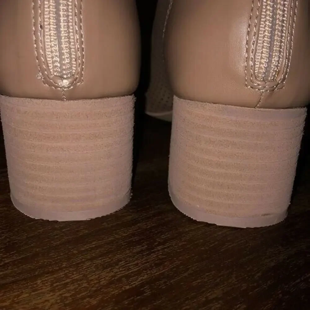 Kelsi Dagger Simone Nude Peep Toe Booties Perforated Block Heel 8 NWT Boho Chic
